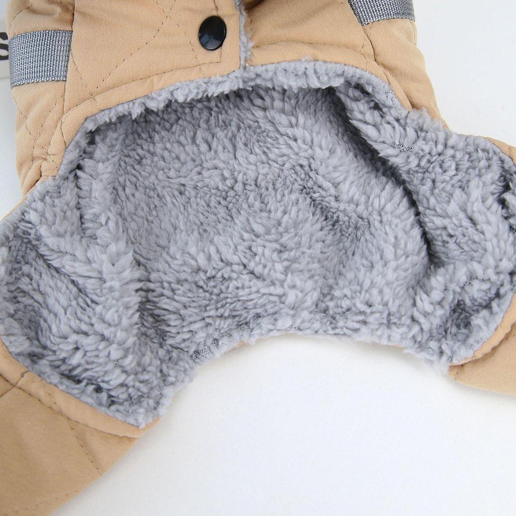 Diamond Grid Four-Legged Cotton Coat with D-ring for Dogs - Autumn & Winter Wear