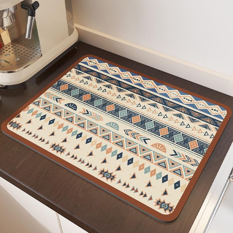 Retro Bohemian Style Drying Mat Non-slip Absorbent Mat Diatoms Tableware Kitchen Counter Drain Mat Coffee Bar Drain Mat