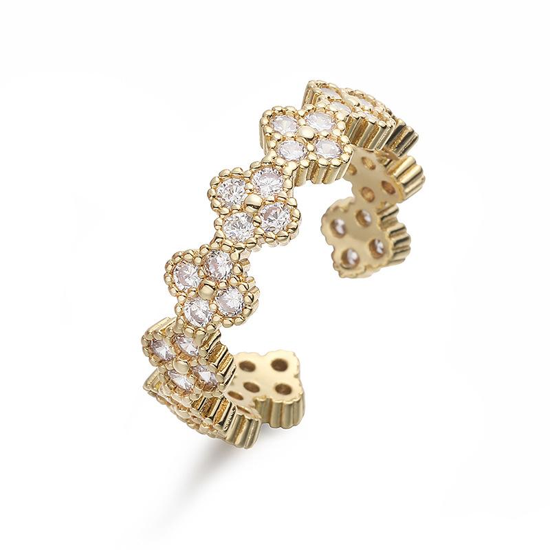 Elegant and Luxurious Four-leaf Clover Ring High-end and Super Sparkling Flower Petal Opening Adjustable Ring