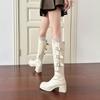 White Pile Boots Women's Autumn and Winter New Boots Women's Thick Heels But Knee Boots Women's Thick-soled Thin Boots
