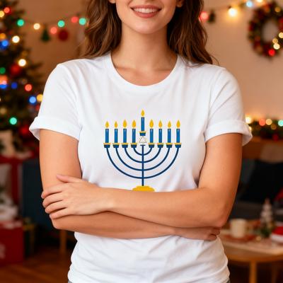 Hanukkah Unisexorah Shirt Jewish Holiday Celebration Tee Candelabrum Graphic Printed Tshirt Contracted Design Unisex Women Casual Tee