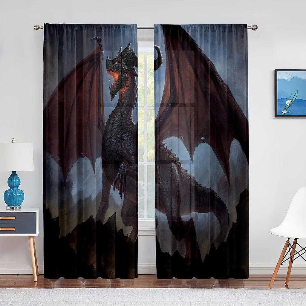 Fantasy Medieval Dragon Tulle Curtains for Bedroom Home Living Room Art Decoration Chiffon Sheer Voile Kitchen Window Curtain