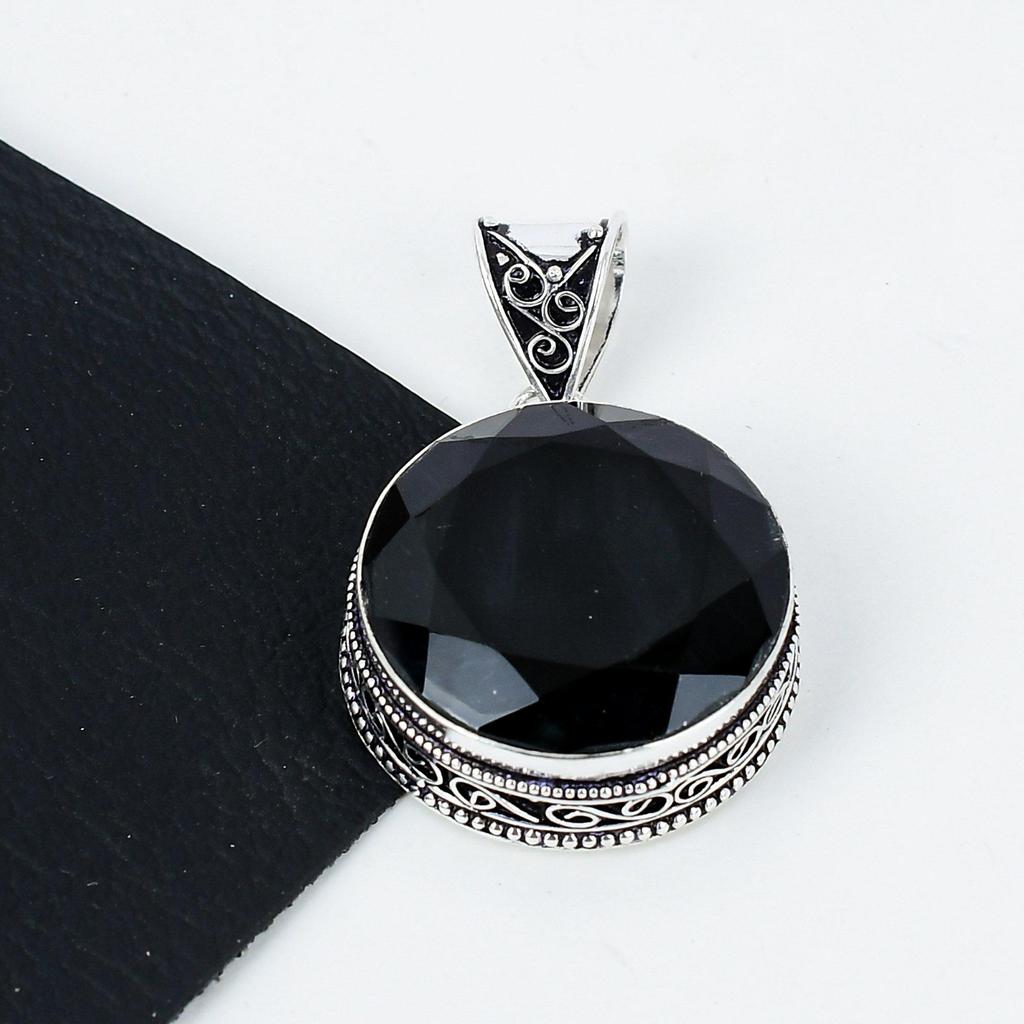 Black Spinel Gemstone Silver Pendant in 925 Sterling Silver- Handmade Design, Everyday Wear Jewelry, Unique Black Spinel Pendant Gifts