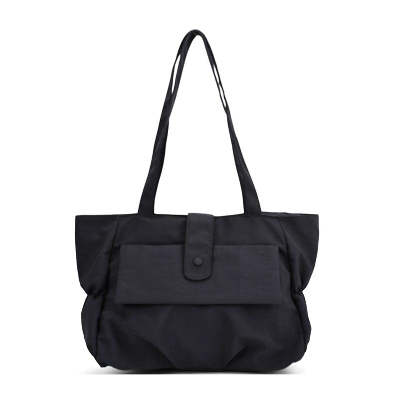 Fashion Large Capacity Nylon Women's Tote Bags Casual Waterproof Youth Shoulder Bag with Front Pocket Lightweight Work Handbag