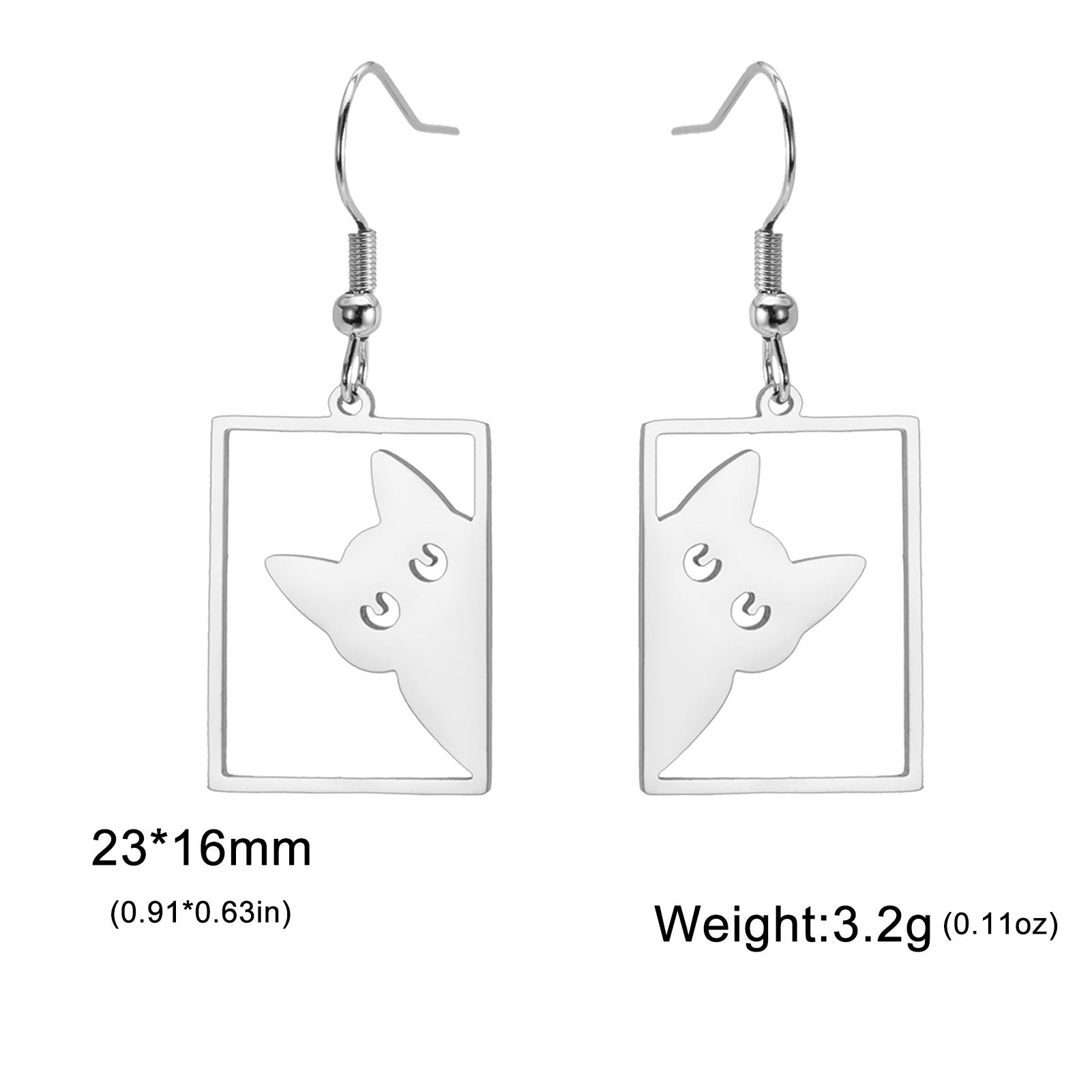 

Cazador Cute Cat Kitten Women s Earrings 2025 Rectangle Drop Earrings Girls Stainless Steel Animal Jewelry Valentine s Day Gift