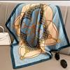 Luxury Horse Belt Print Silk Square Scarf Women Hijab Hair Bands Neckerchief Female Satin Shawl Ribbon Headband Fashion Bandana