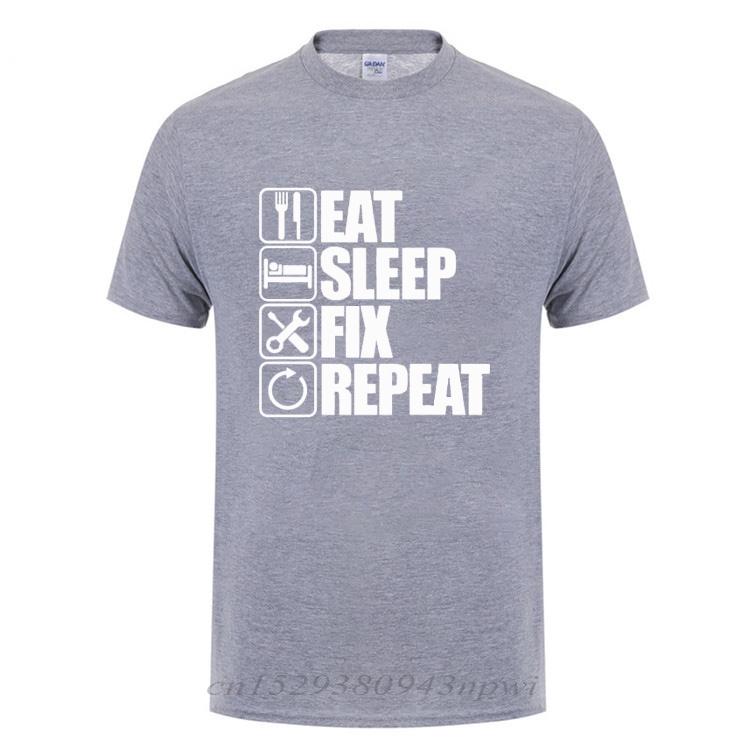 Eat Sleep Fix Repeat Mechanic Engineer T Shirt Funny Birthday Gift Fathers Day Present For Men Dad Father Grandpa Cotton Tshirt