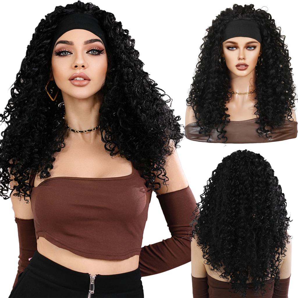 24 Inch Synthetic Wig Headband Wig for Women African Curly Hair Heat Resistant Fiber Natural Comfortable Breathable