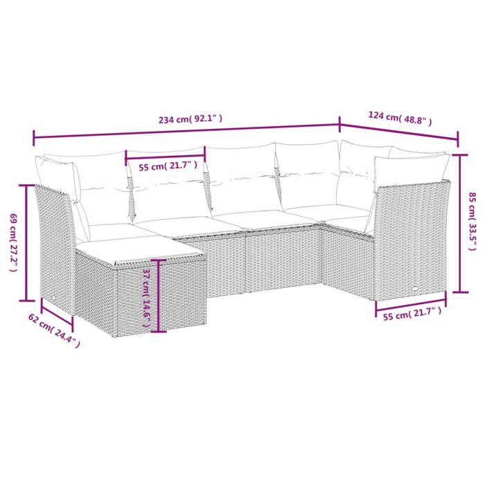 VidaXL Salon de Jardin avec Coussins 6 pcs, Canapés de Terrasse, Ensemble de Meubles de Patio, Mobilier d'Extérieur, Marron 3263179
