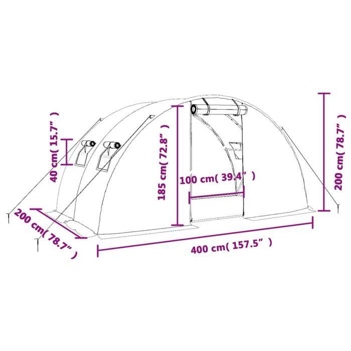 VidaXL Serre avec cadre en acier blanc 8 m² 4x2x2 m, polytunnel, serre à cadre froid, serre pour tomate, serre de jardin, 364083