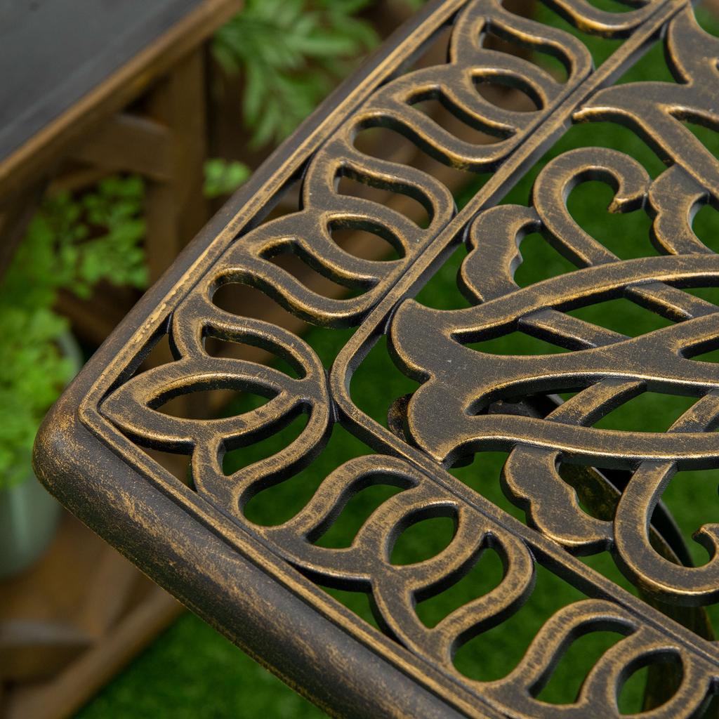 Zewnętrzny Stolik Boczny na Taras z Średnicą 38 mm. Otwór na parasol, Patio stolik kawowy z odlewanego aluminium, 54 x 54cm, Odcień brązu