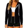 Women's Fashionable Solid Color Long Sleeved Hooded Pocket Zipper Casual Sweatshirt Jacket