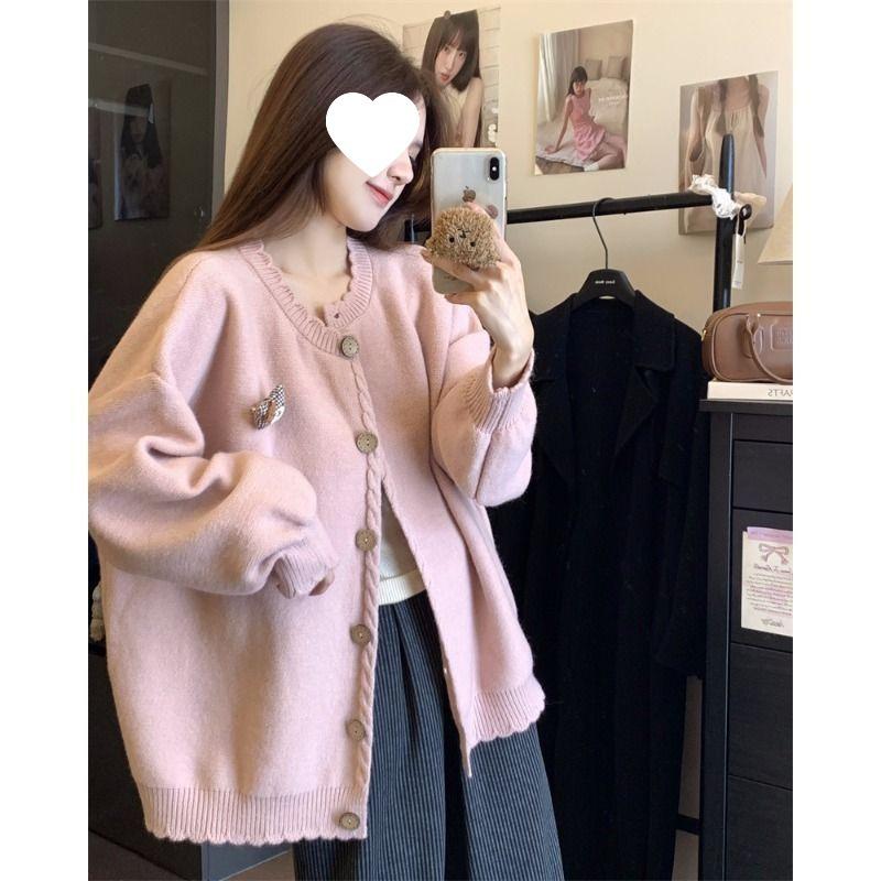 Autumn/Winter Women's Cute Lace Oversized Knit Cardigan Sweater
