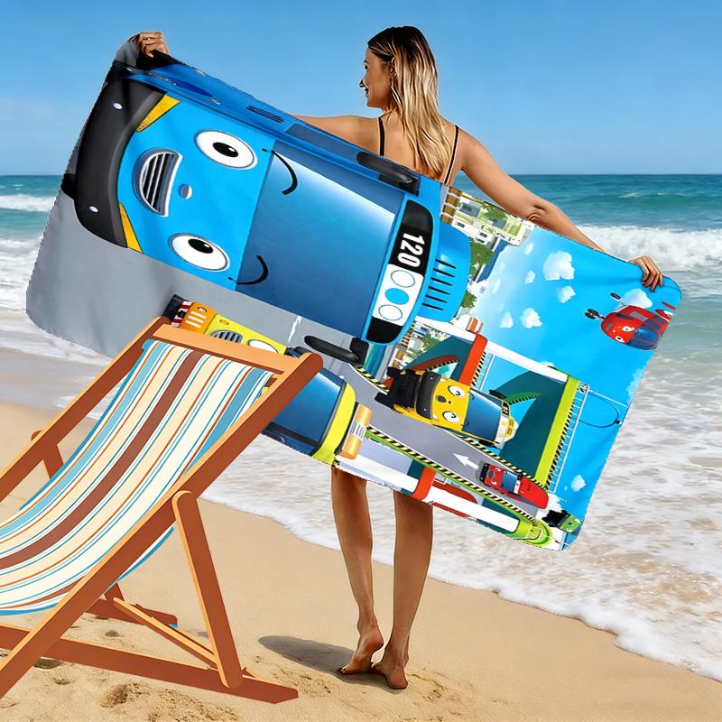 Kkoma-beoseu Tayo Print Beach Towel, Large Soft Quick Dry Towel for Beach Camping Swimming