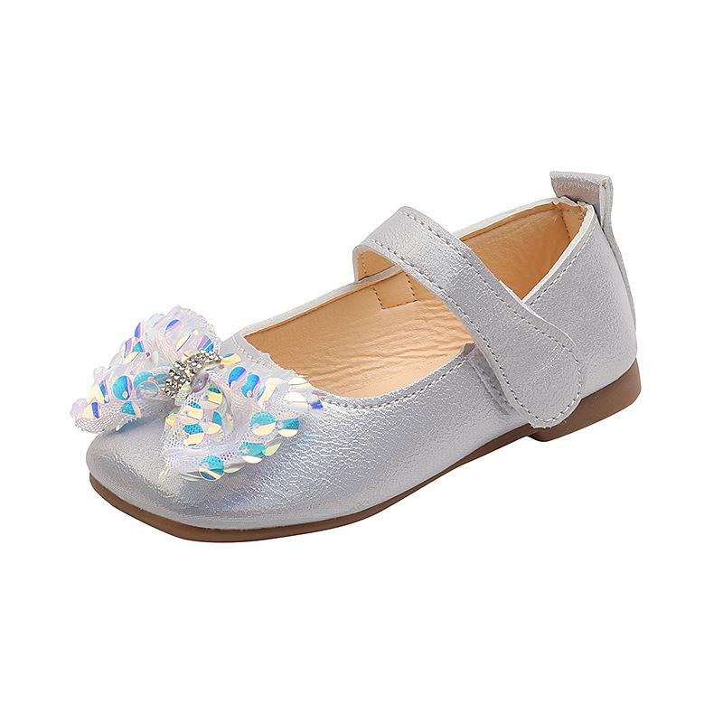 Baby Leather Flats Sequins Bowtie Princess Girls Lightweight Dress Shoes Square Party Wedding Dance School Mocassins Infantis