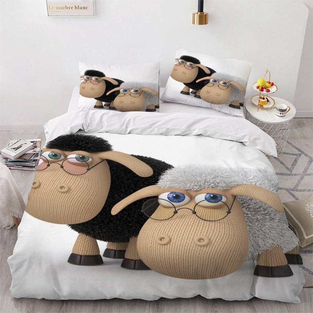 Cartoon Sheep Duvet Cover Double Size, 3D Cute Animals Soft Microfiber Bedding Set with 2 Pillowcases for Kids Boys Girls Teens