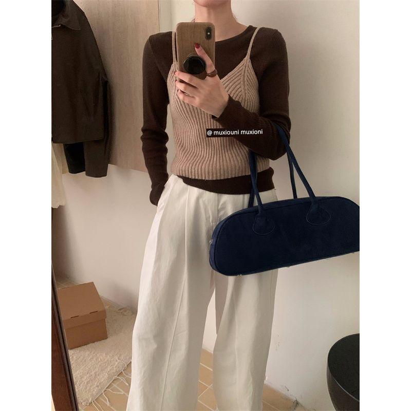 

Корейский стиль однотонный рубчик вязаный слинг женский осенний новинка прилегающий короткий шикарный самый простой для сочетания маленькое платье-бандаж топы