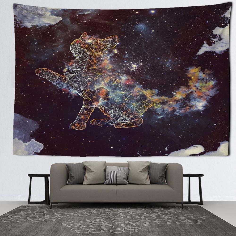 Star Universe Cat Tapestry Wall Hanging Bohemian Psychedelic Witchcraft Bedroom Living Room Home Decor