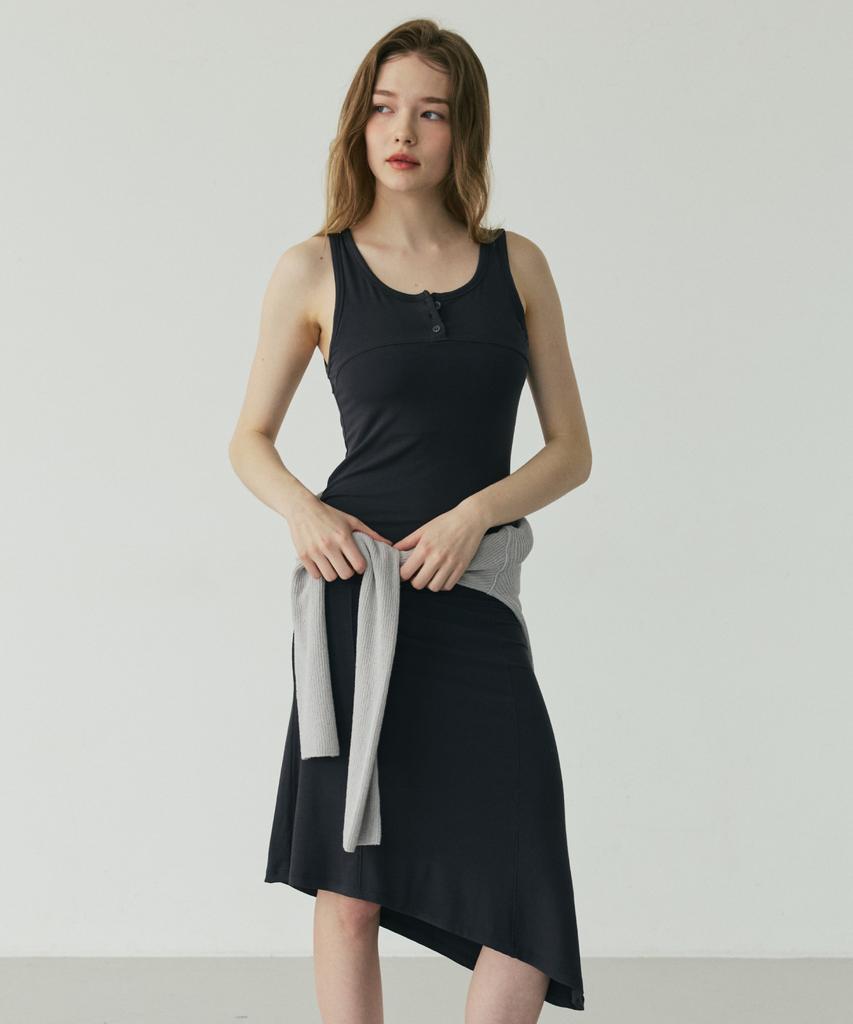 Linte Asymmetrical Button Dress Dark Gray