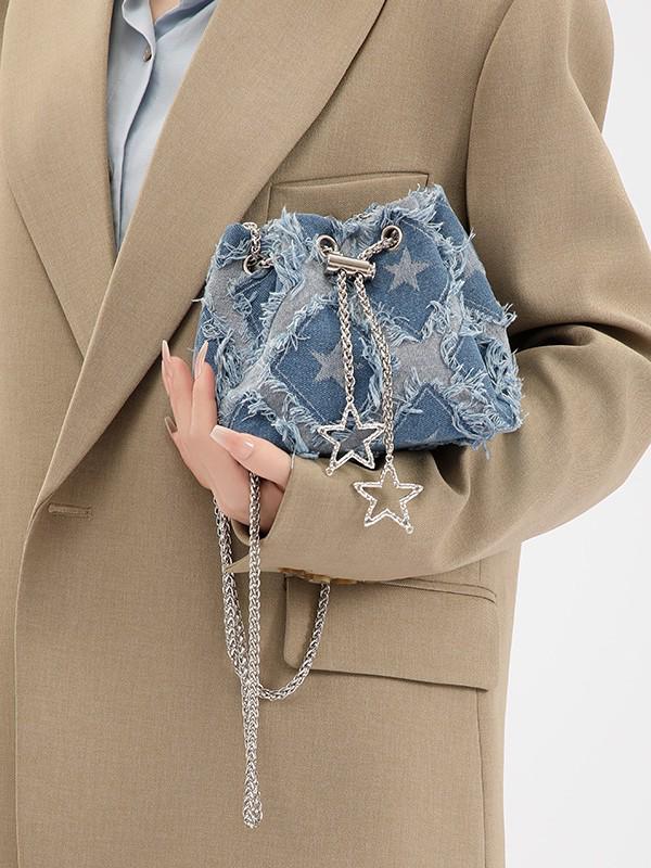 Gradient Star Denim Crossbody Bag - Fashionable & Versatile Shoulder Bag for Women