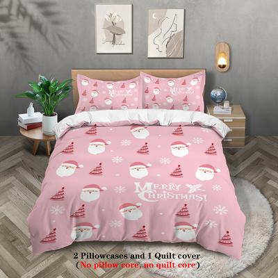 3-teiliger weihnachtlicher rosa Weihnachtsmann-Druck (1 Bettbezug + 2 Kissenbezüge, ohne Kern) weiches und bequemes Bettwäsche-Set