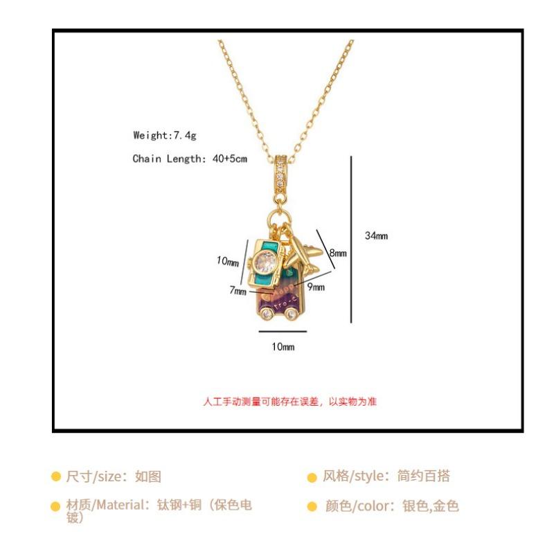 Womens Light Luxury Rainbow Drip Oil Airplane Travel Pendant Clavicle Necklace