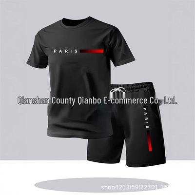 Men's Summer 2025 Letter Print Short Sleeve T-shirt and Shorts Set - Loose Fit and Comfortable