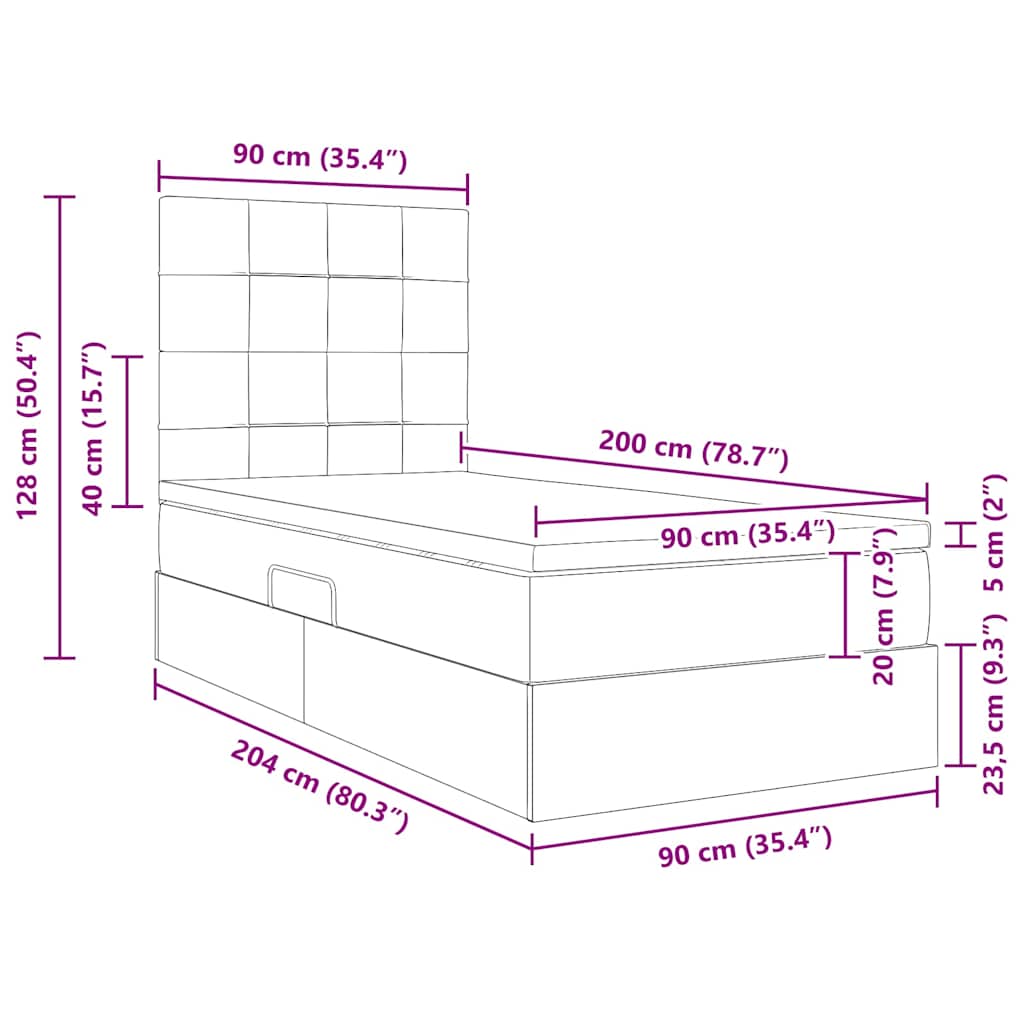 Storage Bed with Mattress Dark Blue 90 x 200 cm Velvet