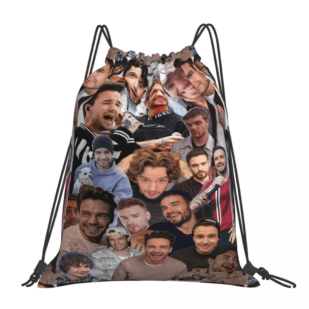 Liam Payne Photo Collage Backpacks Casual Drawstring Bags Sports Bag Book Bags for Travel School