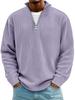 Men's Corduroy Long Sleeve Polo Shirt with Stand Collar & Zipper, Casual Fall Winter Pullover Sweatshirt