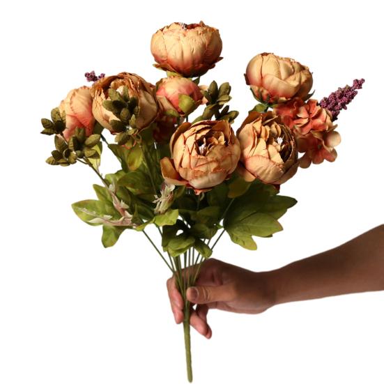 Europietiško stiliaus ryškus imituotas bijūnų puokštė ilgai išliekanti 13 galvų dirbtinė bijūnų gėlė „pasidaryk pats“ meno amatų vestuvių namų dekoravimas