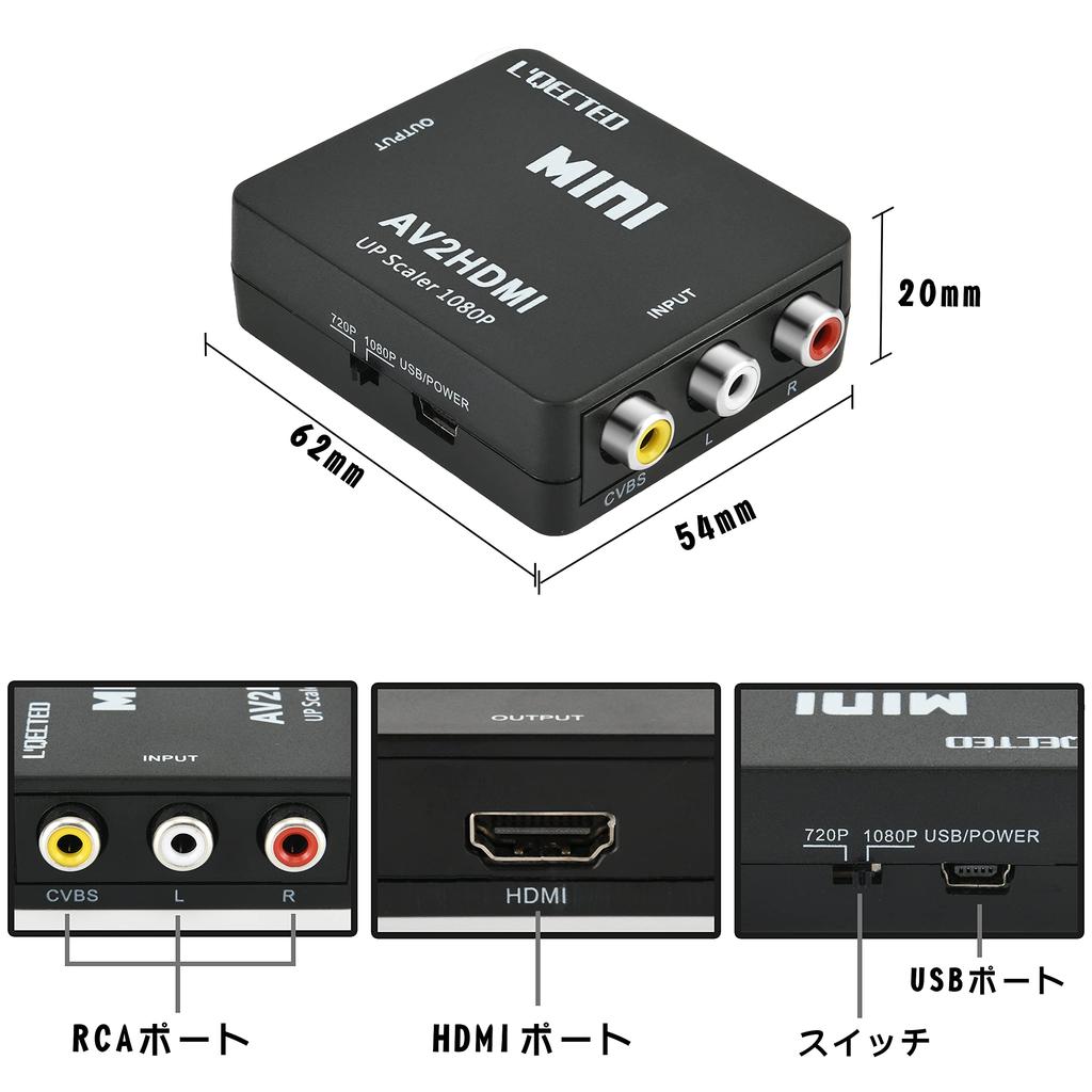 AV to HDMI Converter with RCA to HDMI AV2HDMI USB Converts Composite to Audio Transfer Compatible with Super VCR and DVDs L'QECTED Converter, Cable,