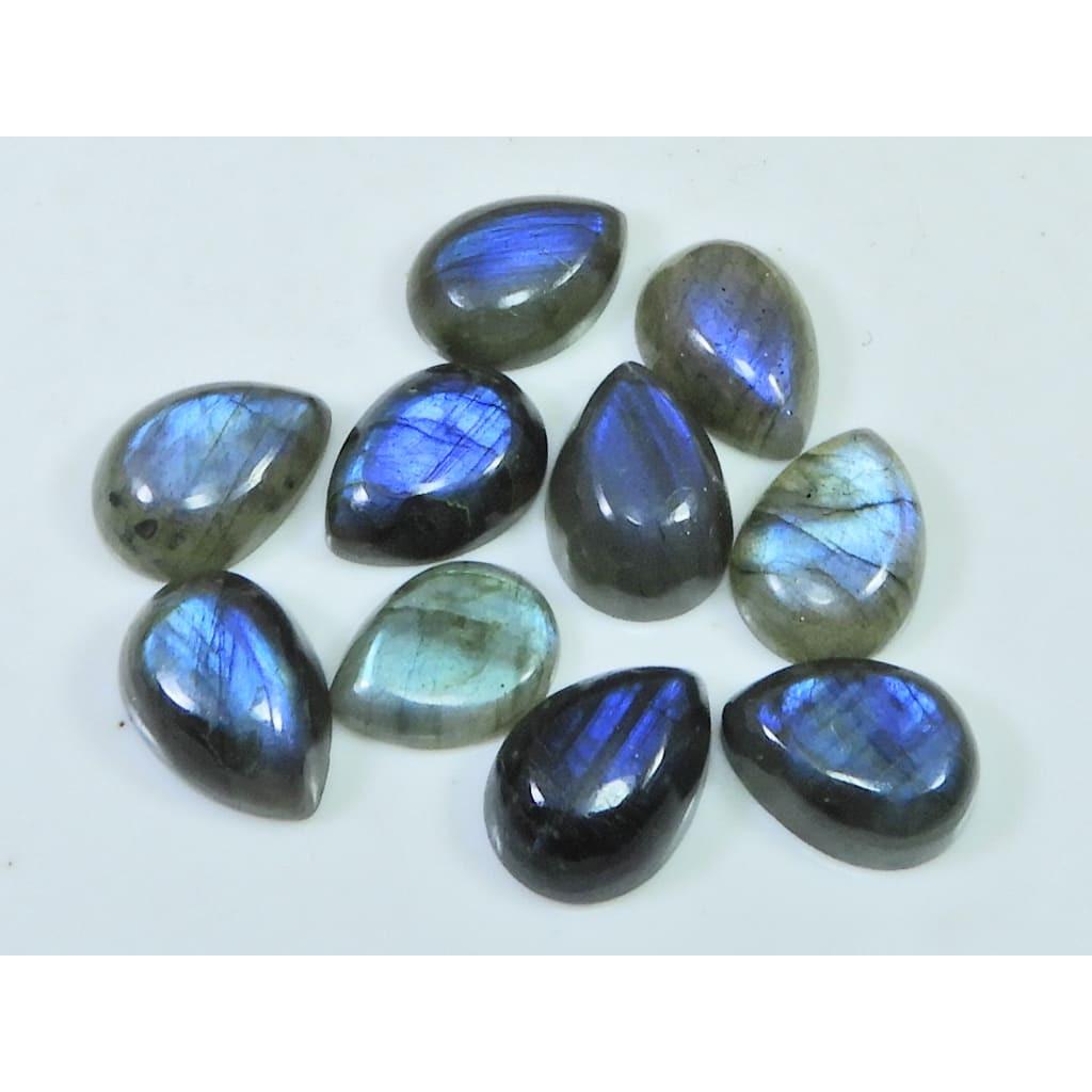 09X13MM Natural Labradorite Blue Fire Pear Cabochon Loose Gemstone 10Pcs Lot C-1122