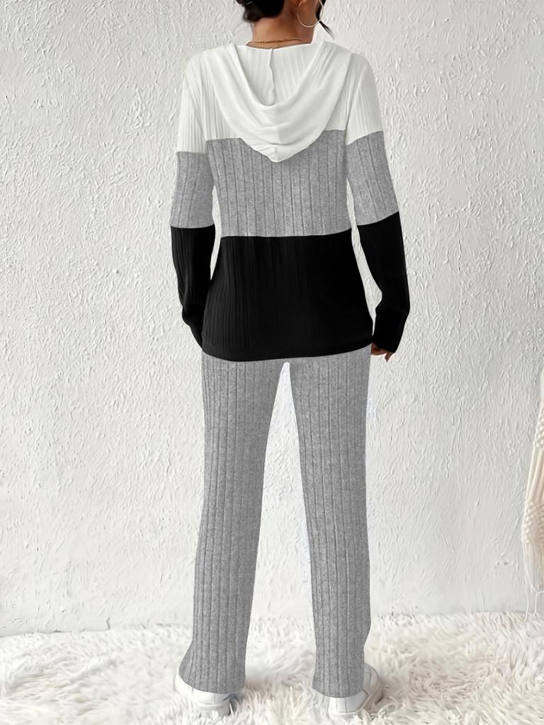 TUME Autumn/Winter Color Block Hoodie & Pants Set - Casual Fashion Two-Piece