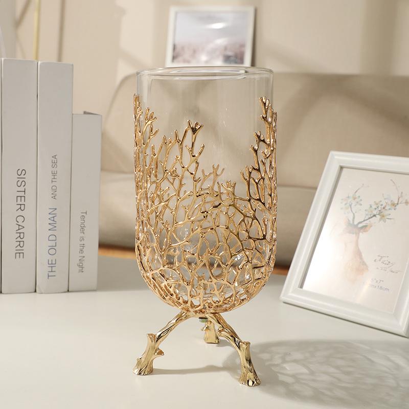 Metal & Glass Vase for Dry Flowers: Creative Light Luxury Decor for Living or Dining Room