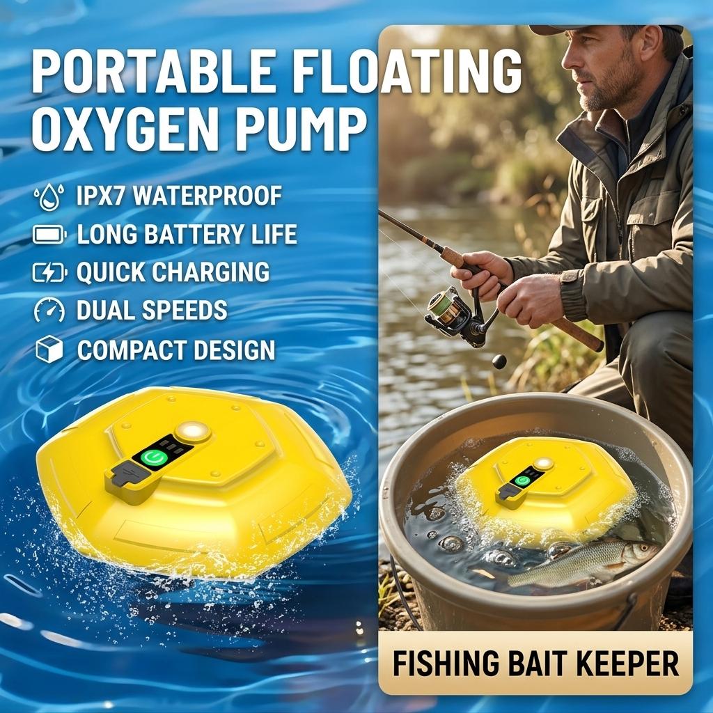 Portable Floating Oxygen Pump for Fishing Compact ABS Plastic Battery Powered IPX7 Waterproof