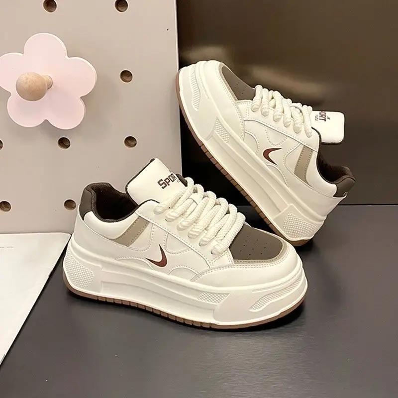 Fashion 2025 Spring New Korean Edition Student White Shoes Thick soled Height Increasing Sports Board Shoes Trendy Casual Shoes