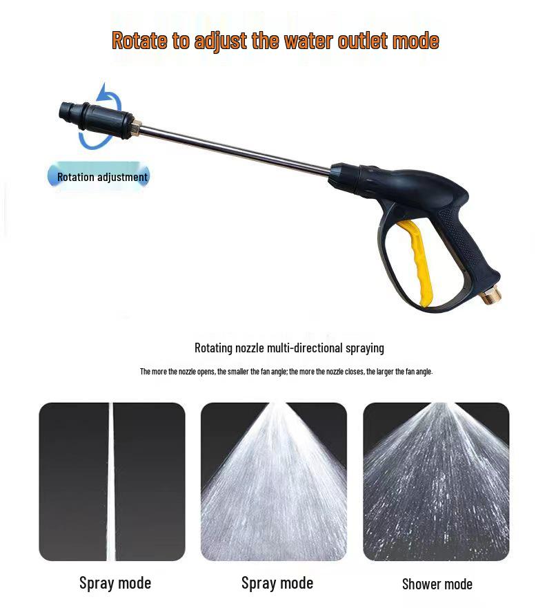 Fan-Shaped High-Pressure Car Wash Spray Gun with Aluminum Core and Washer Brush Accessories (280/380/55/58 Type)