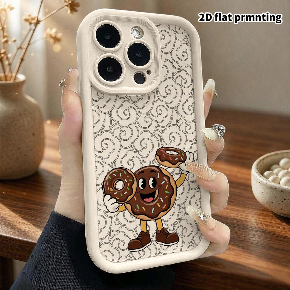 Phone case: 2D flat design suitable for iPhone 18 17 16 15 14 13 Pro tiered protective case, donut person, Christmas and Halloween holiday gift