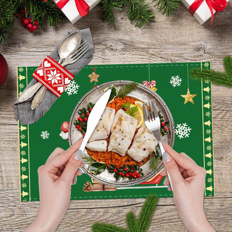 Christmas Snowman & Santa Claus Cotton Linen Placemats – Festive Table Heat Insulation Pads
