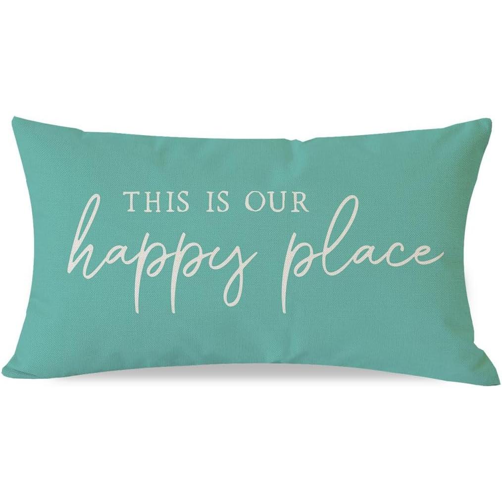 PANDICORN This Is Our Happy Place Pillow Covers 12x20 Inch Modern Farmhouse Outdoor Decorations Lumbar Decorative Throw Pillows Cases Cushion Covers