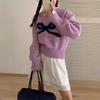 Winter new women's clothing high-end bow sweater women's loose and lazy round neck long-sleeved knitted sweater top coat