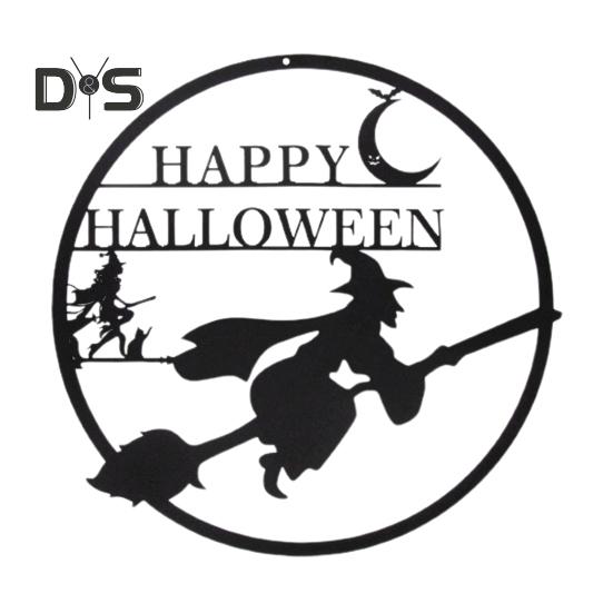 

Хэллоуин Ведьма Металлическое настенное украшение Домашний офис Гостиная Внутреннее наружное настенное искусство Лунная метла Ведьма Подвесной орнамент Знак Подвеска B