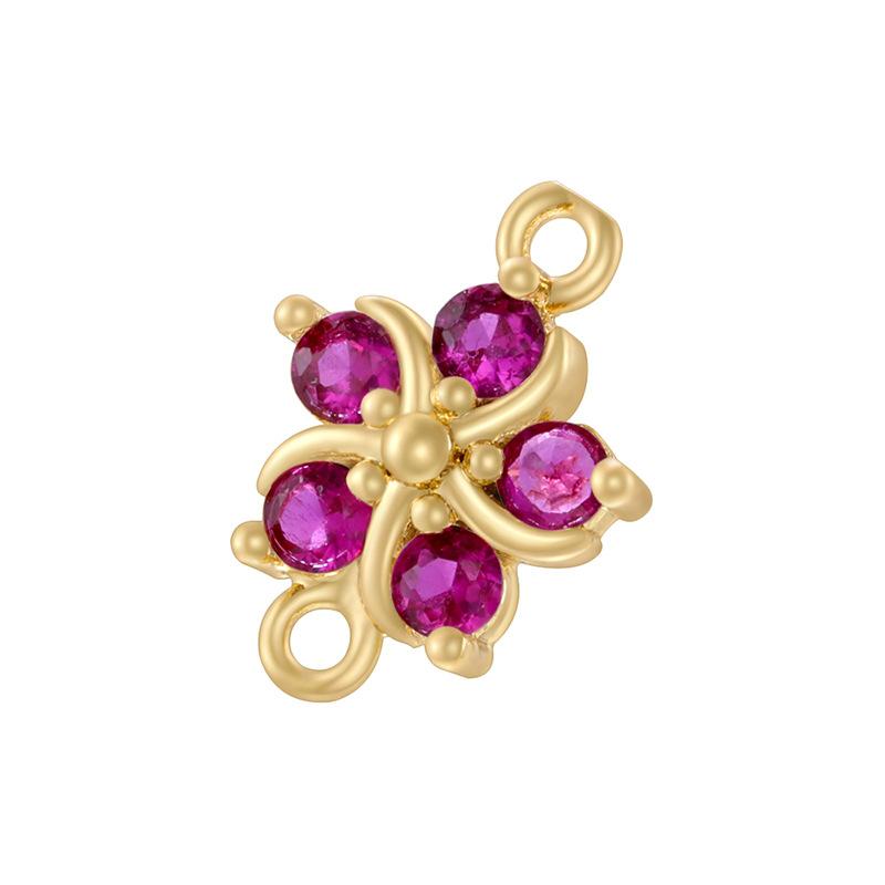 Temperament Light Luxury Copper Inlaid With Colored Diamonds Five-Petal Flower Hand Brand Personalized Diy Bracelet Necklace Flower Petal Connector