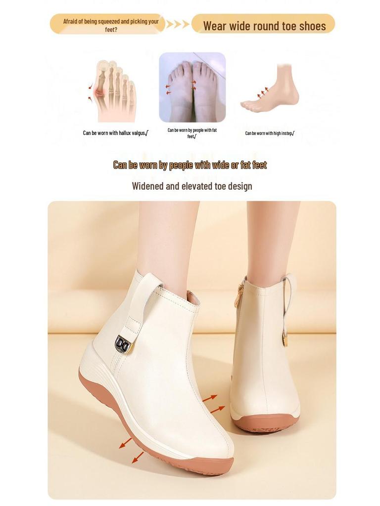 2025 Spring Soft-Soled Wedge Heel Mom Shoes: Thick-Soled, Flat Casual Boots for Height Increase