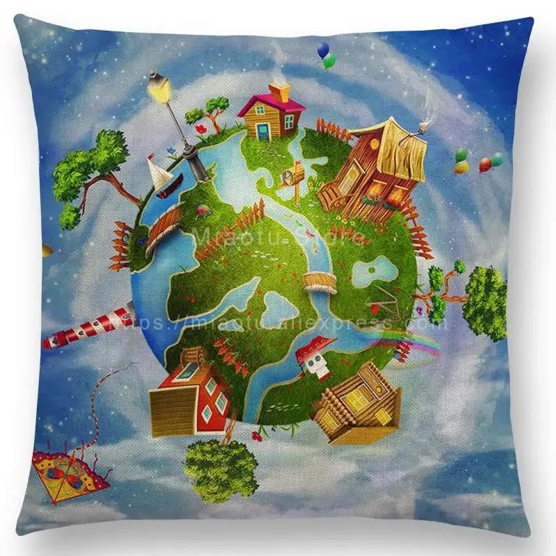 Latest Mysterious Imagine Animals Cushion Cover Forest Raven Fantasy Clouds Sky Moon Stars Earth Dream Girl Prints  Pillow Case