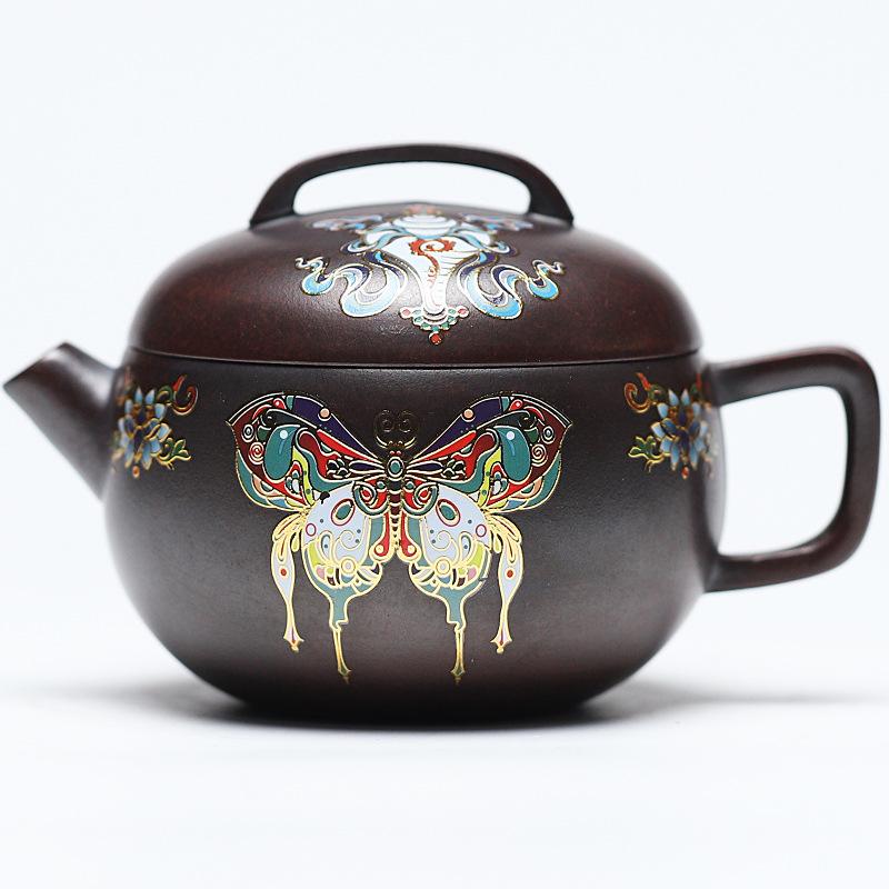 

200ml Butterfly Purple Clay Pot Chinese Yixing Enamel Small Capacity Teapot Household Big Red Robe Teapot Kung Fu Tea Set