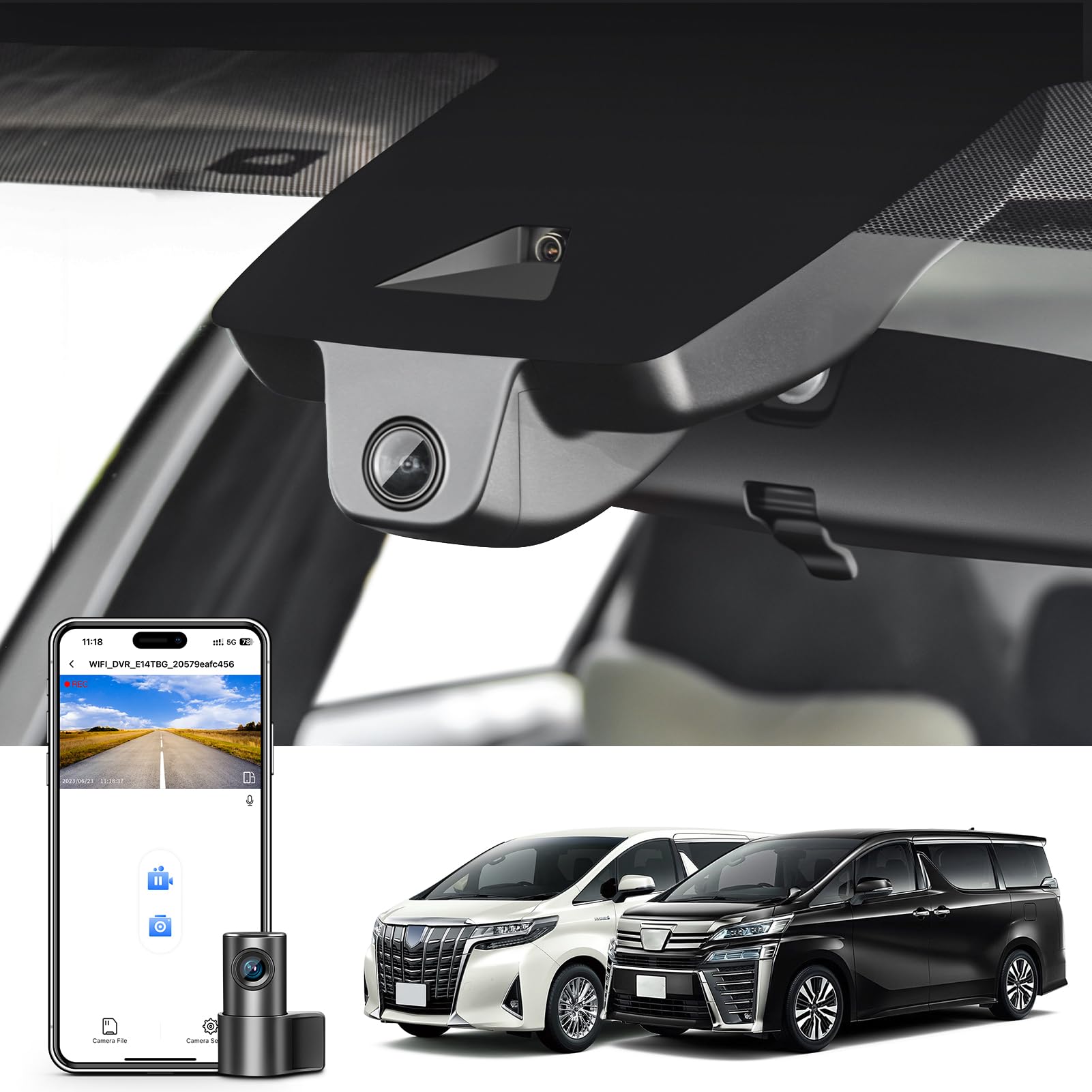 

Відеореєстратор Mangoal з передньою камерою 4K та задньою камерою 1080P підходить для Toyota Alphard Vellfire 2018 2019 2020 2021 2022 2023. Прихований відеореєстратор з OEM-зовнішністю, відео 2160p UHD чорний