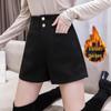 Women's High-Waist Black Fleece-Lined A-Line Shorts - Autumn/Winter Slimming Casual Trendy Style