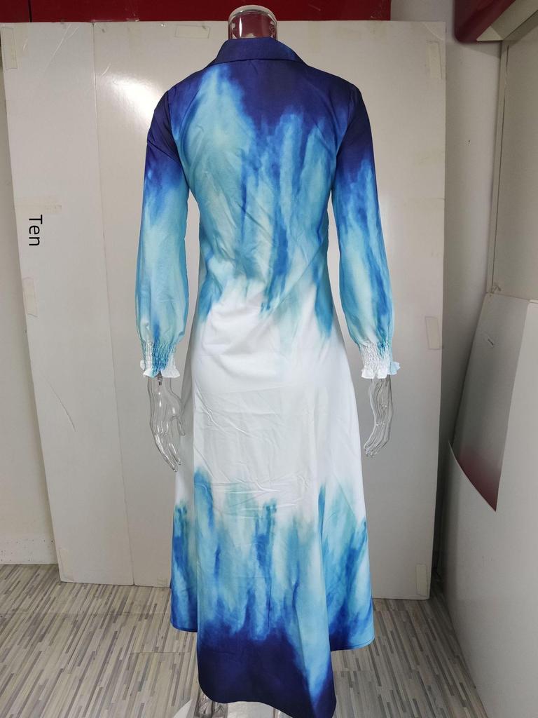 2023 Frühling Damen bedrucktes einreihiges Hemdblusenkleid mit Schlitz